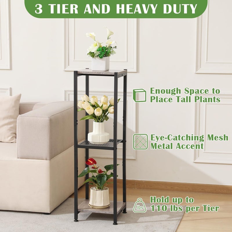 Dipion Extra Tall Plant Stand Indoor,40 Inch Plant Stands,3 Tier Metal Plant Stand with Heavy Duty Wood and Metal Mesh Shelf,Greige and Black - Image 3